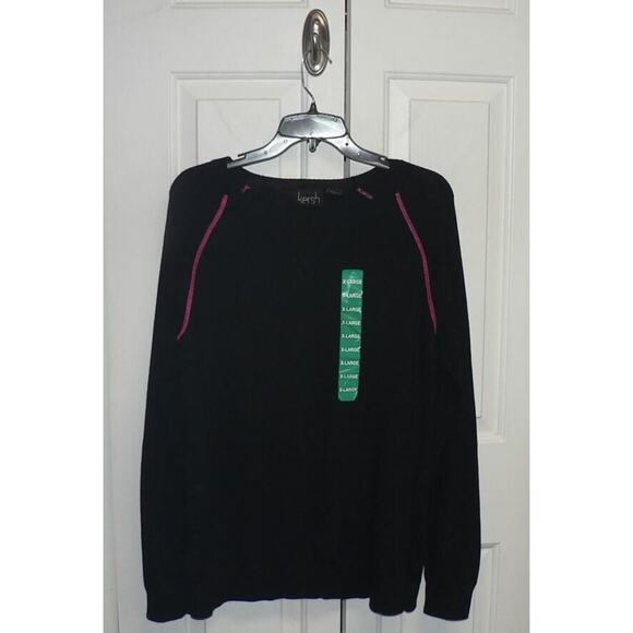 Kersh Crewneck Lightweight Sweater in Black with Hot Pink Stitching XL $35 - Picture 1 of 4